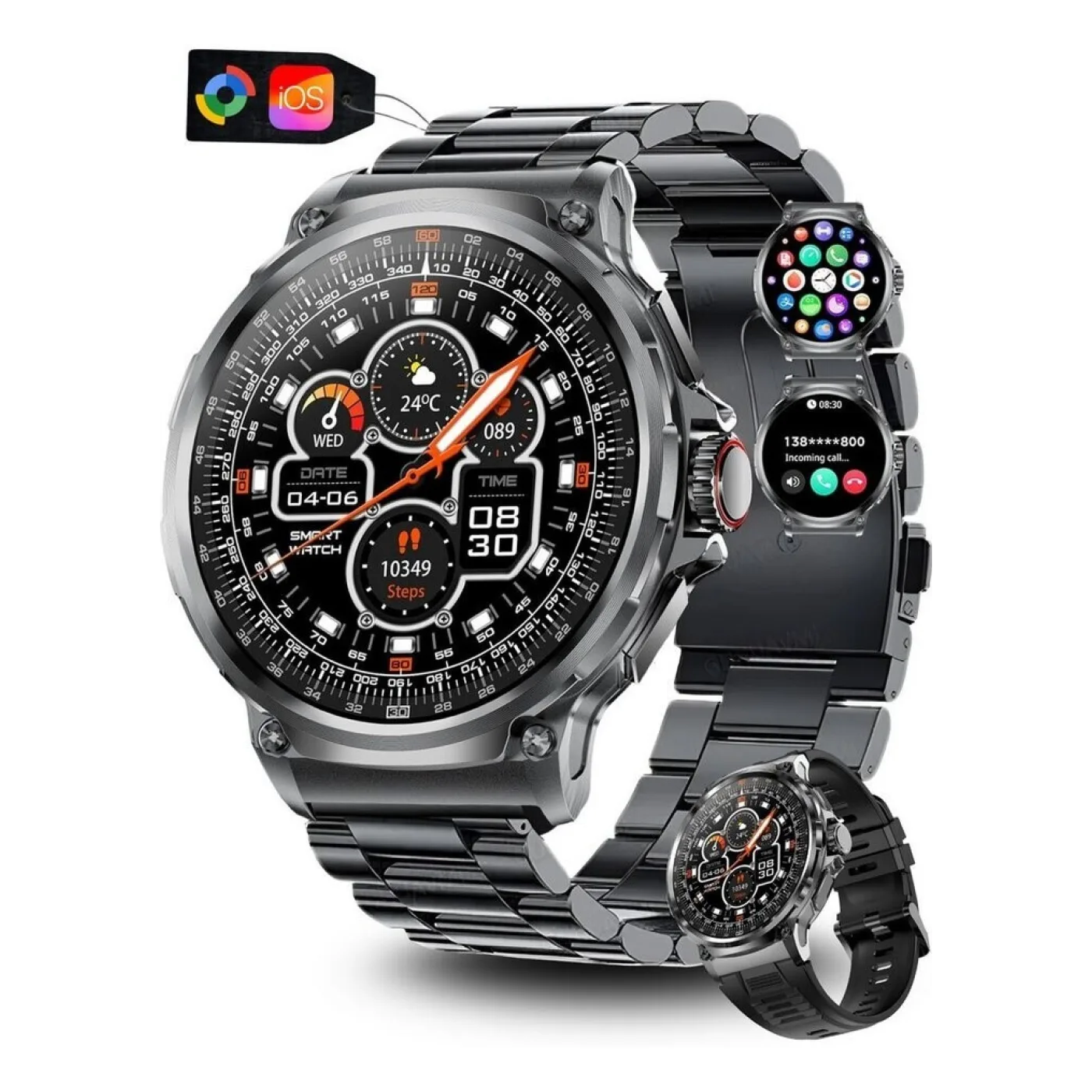 S&T Design Smartwatch Fitness Tracker 1,85" AMOLED-Display, Metall, Herren