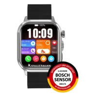 Knauermann PRO 4 Ultra Smartwatch silber, Silikonband schwarz, Anruf & SOS