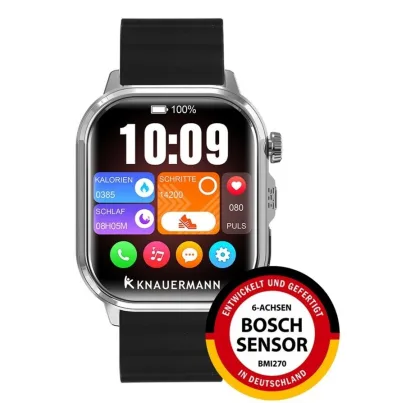 Knauermann PRO 4 Ultra Smartwatch silber, Silikonband schwarz, Anruf & SOS